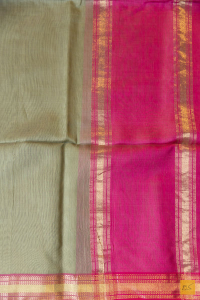 Nimeshika- Green-Pink Maheshwari Silk Cotton Handwoven Saree
