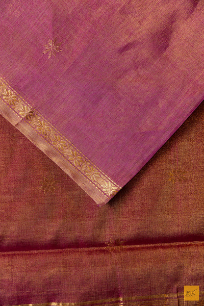 Suroopa- Pink Tissue Maheshwari Silk Cotton Handwoven Saree