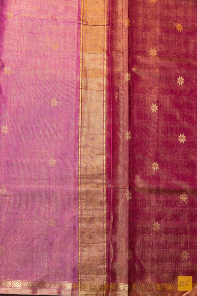 Suroopa- Pink Tissue Maheshwari Silk Cotton Handwoven Saree