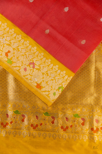 Peach Banarasi Organza Handwoven Saree