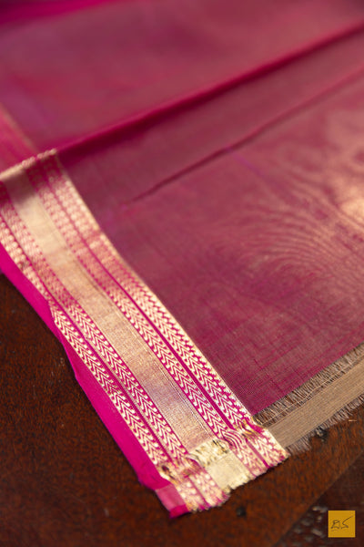 Nimeshika- Green-Pink Maheshwari Silk Cotton Handwoven Saree