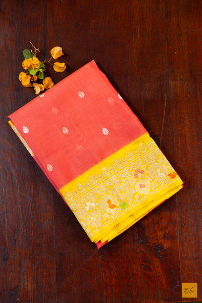 Peach Banarasi Organza Handwoven Saree