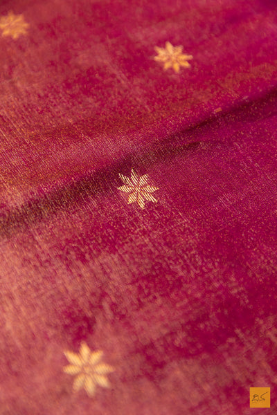 Suroopa- Pink Tissue Maheshwari Silk Cotton Handwoven Saree