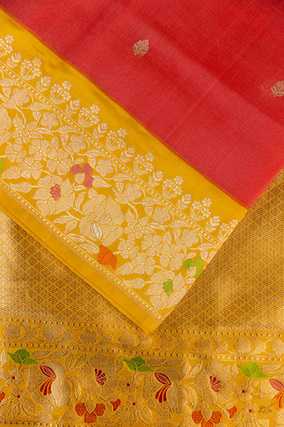 Peach Banarasi Organza Handwoven Saree