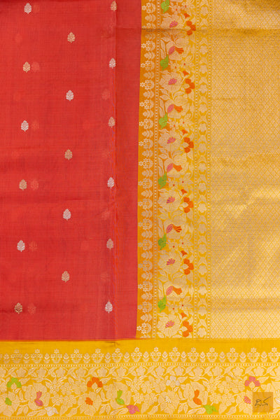 Peach Banarasi Organza Handwoven Saree