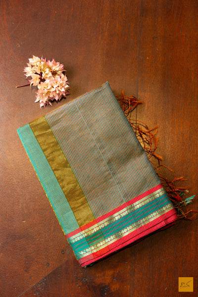 Rashmi- Green Maheshwari Silk Cotton Handwoven Saree