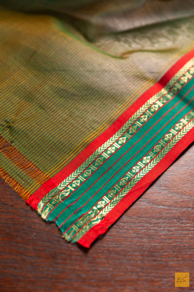 Rashmi- Green Maheshwari Silk Cotton Handwoven Saree