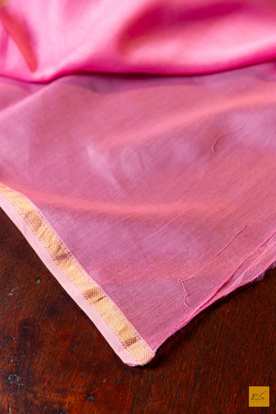 Amba- Pink Maheshwari Hand Painted Silk Cotton Handwoven Saree