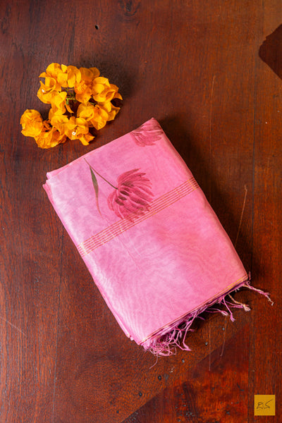 Amba- Pink Maheshwari Hand Painted Silk Cotton Handwoven Saree