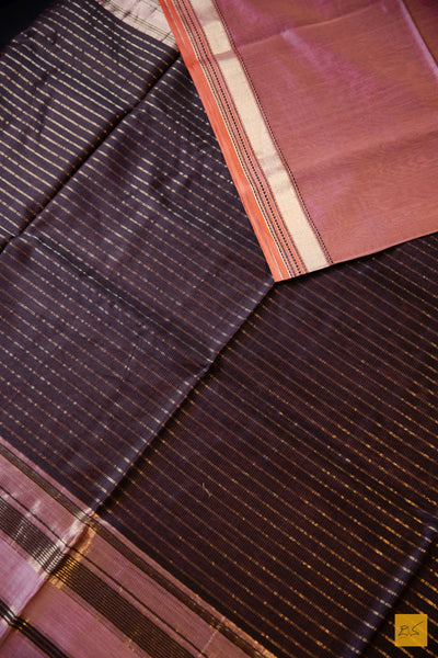 Tripura- Rust Pink Maheshwari Silk Cotton Handwoven Saree