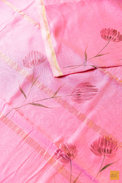 Amba- Pink Maheshwari Hand Painted Silk Cotton Handwoven Saree