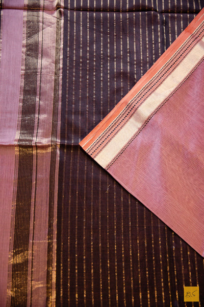 Tripura- Rust Pink Maheshwari Silk Cotton Handwoven Saree