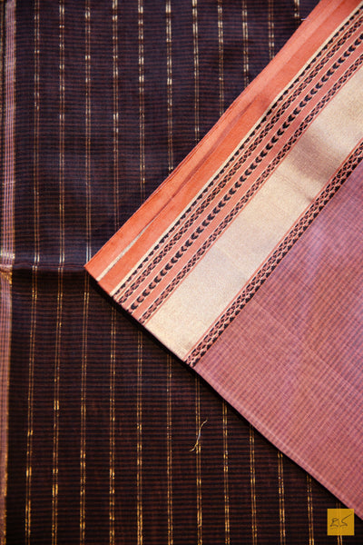 Tripura- Rust Pink Maheshwari Silk Cotton Handwoven Saree
