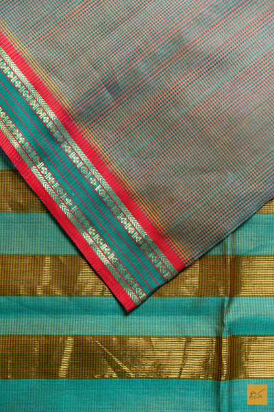Rashmi- Green Maheshwari Silk Cotton Handwoven Saree