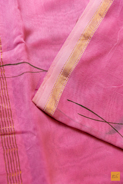 Amba- Pink Maheshwari Hand Painted Silk Cotton Handwoven Saree