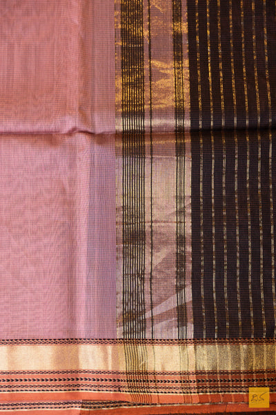 Tripura- Rust Pink Maheshwari Silk Cotton Handwoven Saree