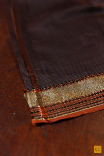 Tripura- Rust Pink Maheshwari Silk Cotton Handwoven Saree