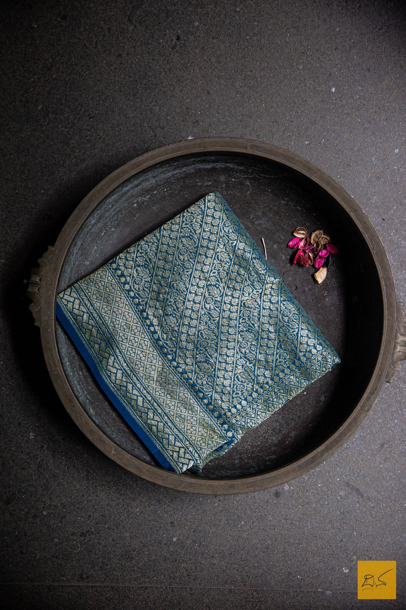 Peacock Blue Brocade Banarasi Georgette Saree