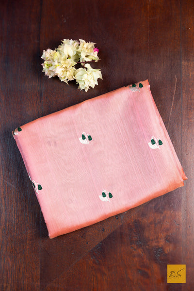 Kamalakshi- Peach Chanderi Pure Silk Handwoven Saree