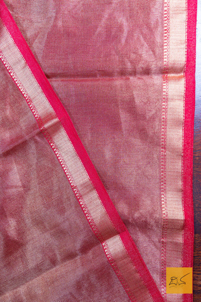 Shantiva- Red Maheshwari Tissue Handwoven Saree