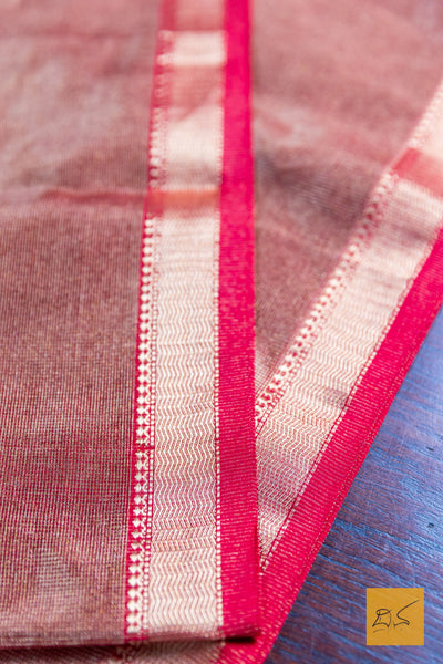 Shantiva- Red Maheshwari Tissue Handwoven Saree