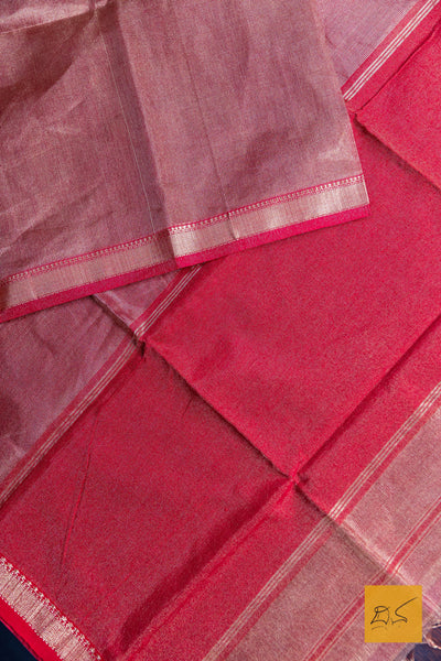 Shantiva- Red Maheshwari Tissue Handwoven Saree