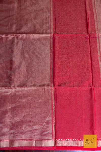 Shantiva- Red Maheshwari Tissue Handwoven Saree