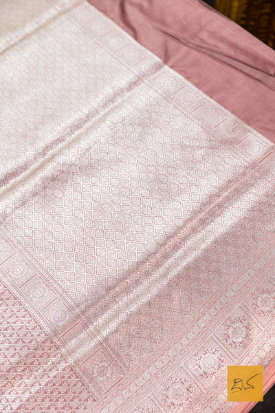 Crepe Pink Brocade Banarasi Katan Silk Saree