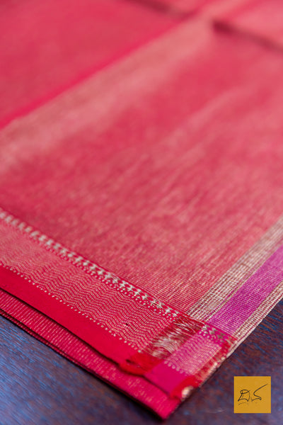 Shantiva- Red Maheshwari Tissue Handwoven Saree