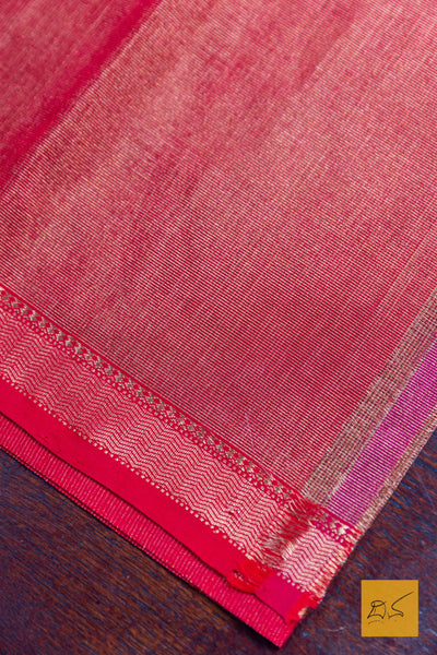 Shantiva- Red Maheshwari Tissue Handwoven Saree