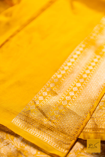 Tvishimathi- Yellow Banarasi Tissue Katan Silk Handwoven Saree