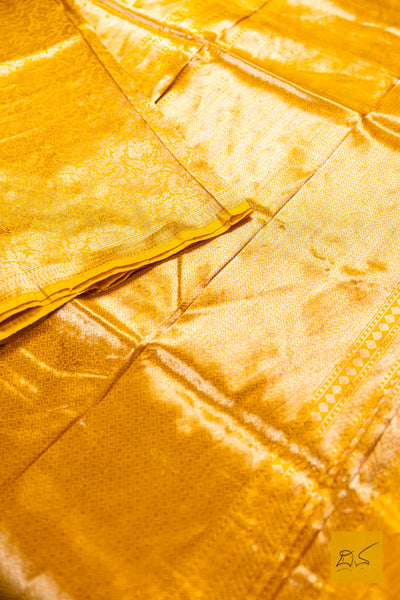 Tvishimathi- Yellow Banarasi Tissue Katan Silk Handwoven Saree