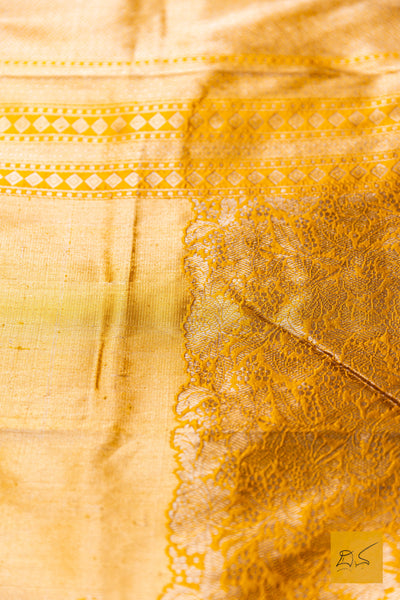 Tvishimathi- Yellow Banarasi Tissue Katan Silk Handwoven Saree