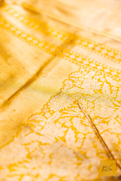 Tvishimathi- Yellow Banarasi Tissue Katan Silk Handwoven Saree
