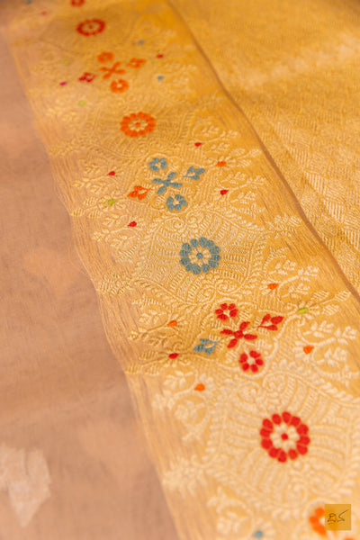 Beige Banarasi Organza Handwoven Saree