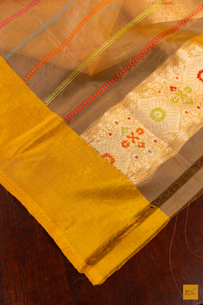Beige Banarasi Organza Handwoven Saree