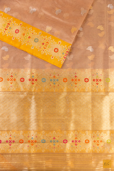 Beige Banarasi Organza Handwoven Saree