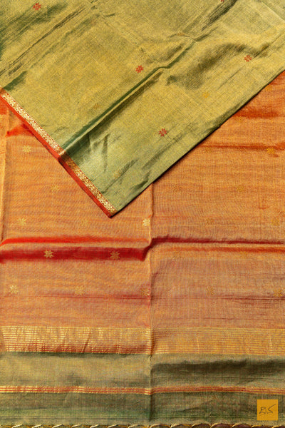 Suruchira- Green Tissue Maheshwari Silk Cotton Handwoven Saree