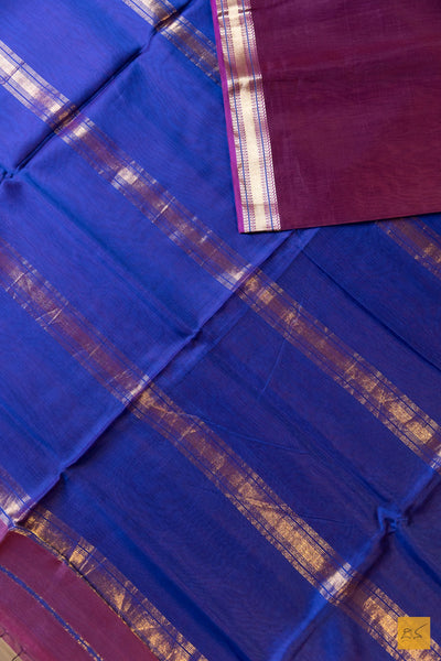 Mallika- Purple-Blue Maheshwari Silk Cotton Handwoven Saree