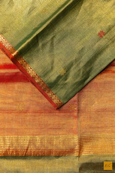 Suruchira- Green Tissue Maheshwari Silk Cotton Handwoven Saree