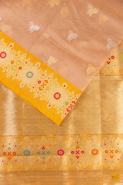Beige Banarasi Organza Handwoven Saree