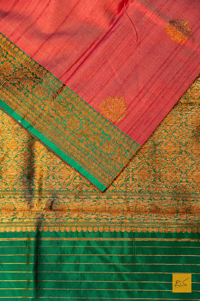 Prakarshitha- Pink Banarasi Tussar Silk Handwoven Saree