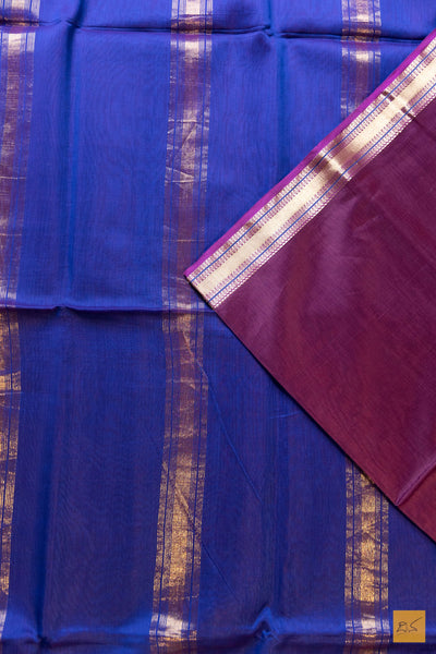 Mallika- Purple-Blue Maheshwari Silk Cotton Handwoven Saree