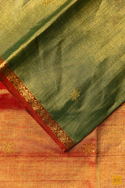 Suruchira- Green Tissue Maheshwari Silk Cotton Handwoven Saree