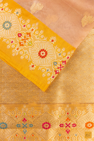 Beige Banarasi Organza Handwoven Saree