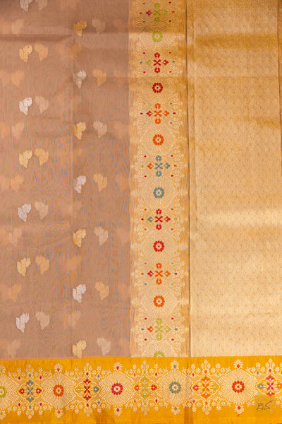 Beige Banarasi Organza Handwoven Saree