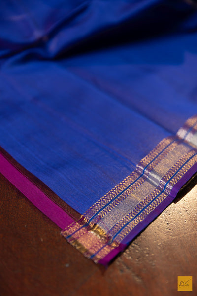 Mallika- Purple-Blue Maheshwari Silk Cotton Handwoven Saree