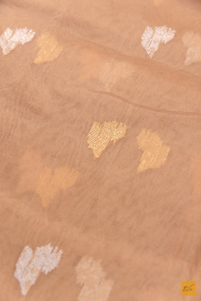 Beige Banarasi Organza Handwoven Saree