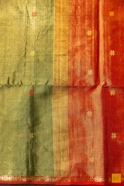 Suruchira- Green Tissue Maheshwari Silk Cotton Handwoven Saree