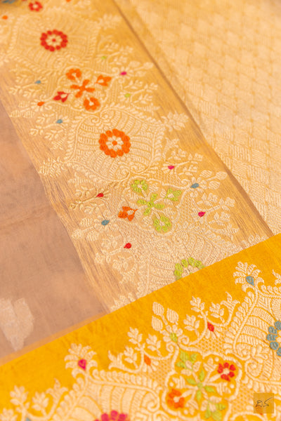 Beige Banarasi Organza Handwoven Saree